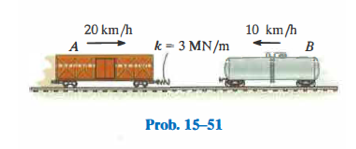 10 km/h
в
20 km/h
k - 3 MN/m
Prob. 15–51

