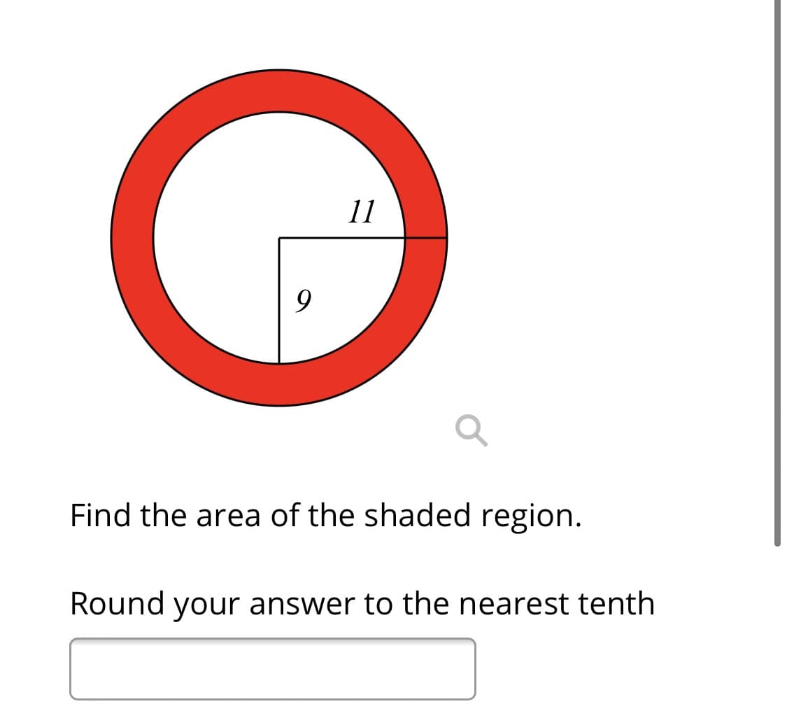 11
Find the area of the shaded region.
Round your answer to the nearest tenth
