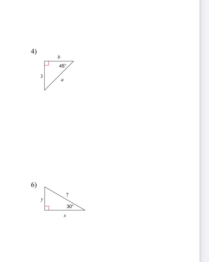 4)
45°
3
a
7
y
30°
