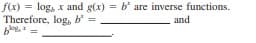 f(x) = log, x and g(x) = b' are inverse functions.
Therefore, log, b =
and

