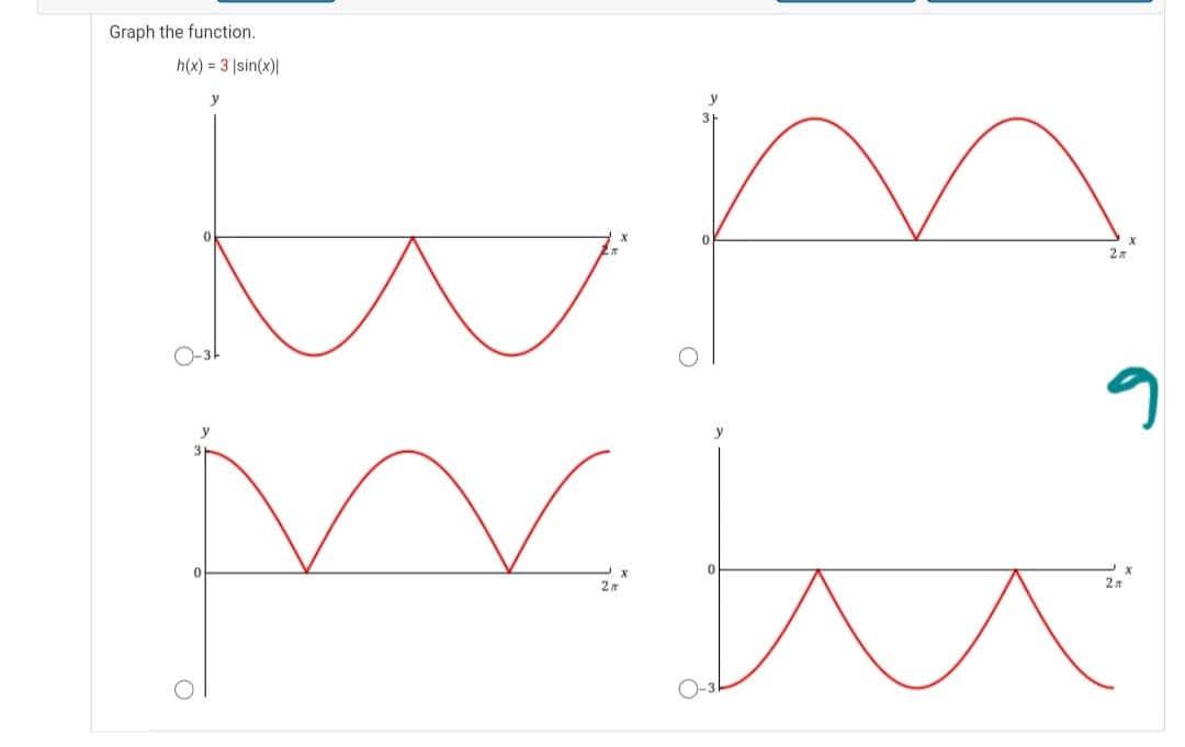 Graph the function.
h(x) = 3 |sin(x)|
y
2
y
27
