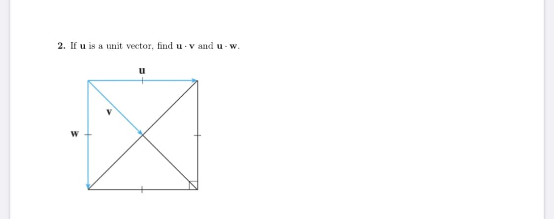 2. If u is a unit vector, find u v and u w.
u
