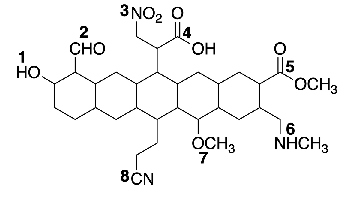 1
HO
2
CHO
3 NO₂ O
8CN
ОН
OCH 3
7
O
5
OCH 3
6
NHCH3