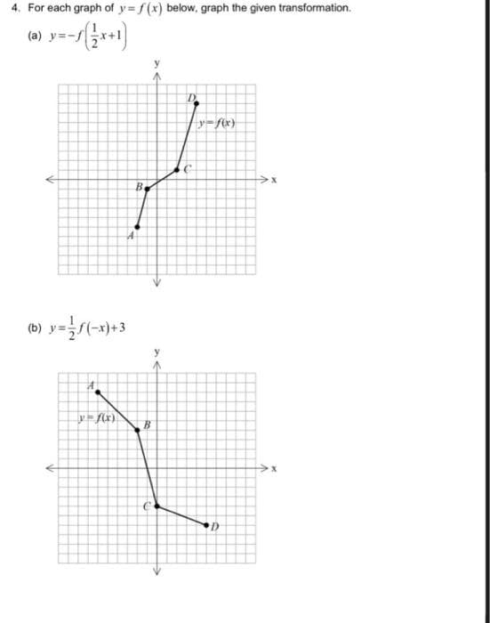 4. For each graph of y= f(x) below, graph the given transformation.
y=-f
B.
(b)
B.
