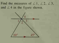Find the measures of 21, 22, 23,
and 24 in the figure shown.
4.
60,
45°
2.
