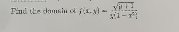 Find the domain of f(x, y) =
Vy+1
y(1-x²)