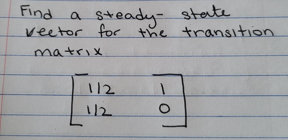Find
veetor for the transition
Steady- state
matrix
112
112
