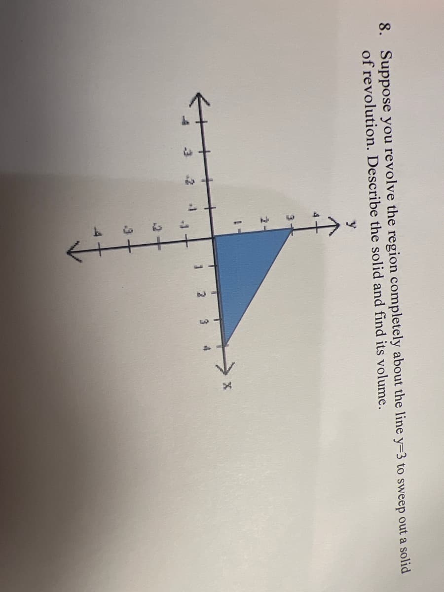8. Suppose you revolve the region completely about the line y=3 to sweep out a solid
of revolution. Describe the solid and find its volume.
2-
3 4
7
2
.1
-1
2
3
b
1
3