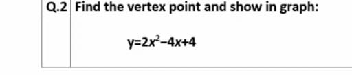 Q.2 Find the vertex point and show in graph:
y=2x²-4x+4
