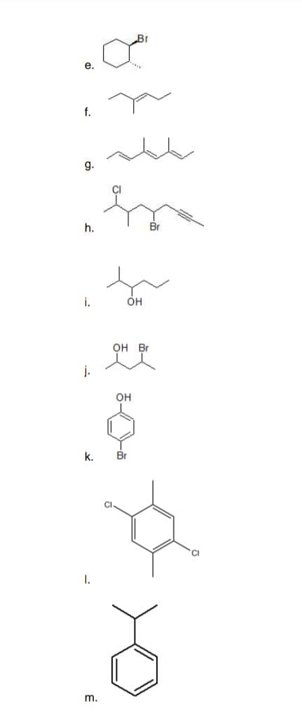 е.
f.
g.
h.
i.
OH
OH Br
j.
OH
k.
Br
I.
m.
