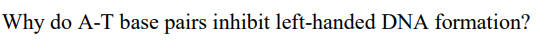 Why do A-T base pairs inhibit left-handed DNA formation?
