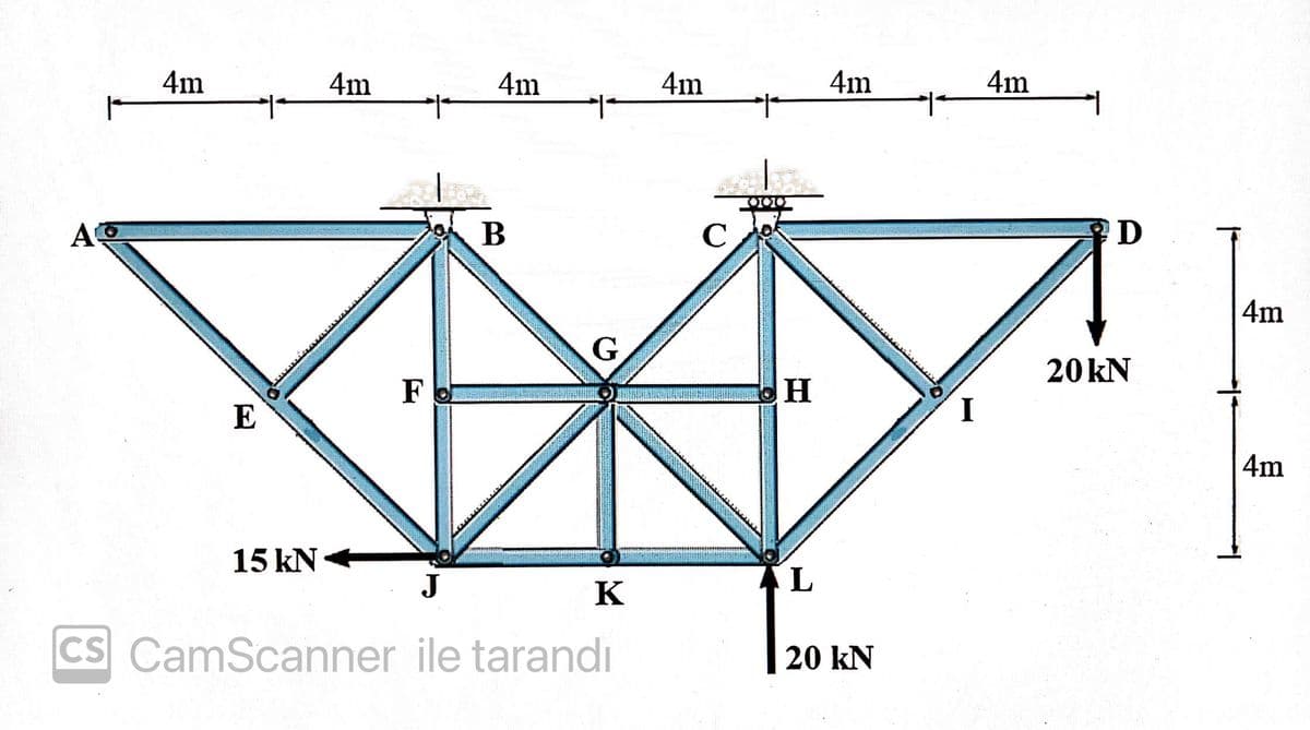 4m
4m
-/-
4m
4m
4m
4m
В
4m
G
20 kN
Fo
H
E
I
4m
15 kN
J
K
CS CamScanner ile tarandı
20 kN
