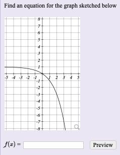Find an equation for the graph sketched below
43 21
23 43
f(2) =
Preview
