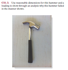 CII-3. Use reasonable dimensions for this hammer and a
loading to show through an analysis why this hammer failed
in the manner shown.
