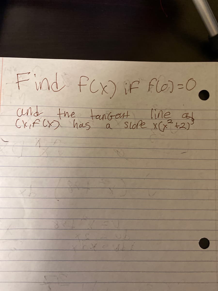 Find fCx) iF flo)=0
and the tanGent
C if CX) has
line as
Slofe x(x+2)
a
