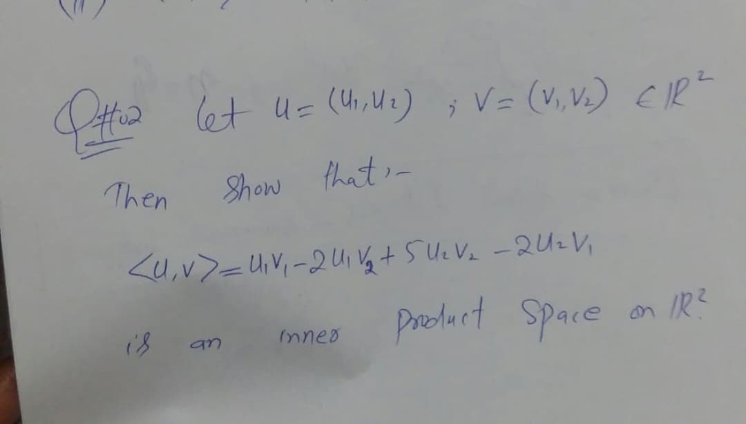 ; V= (V, V)
Then
Show that-
1
product Space on IR?
an
Inneo
