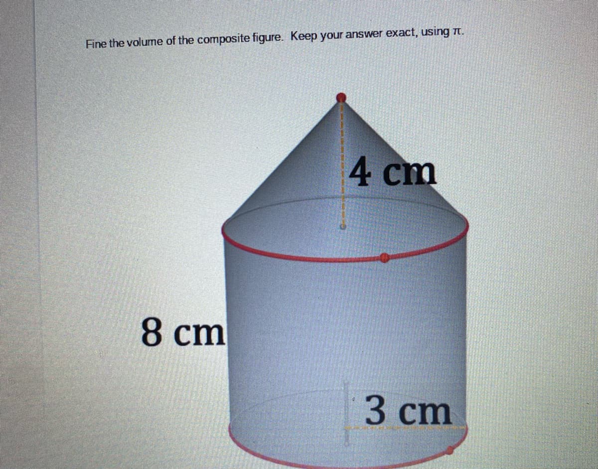 Fine the volume of the composite figure. Keep your answer exact, using Tt.
4 ст
8 cm
3 cm
