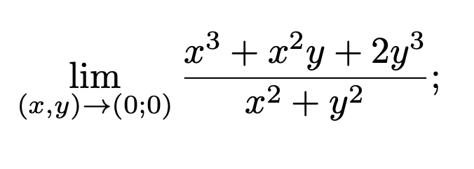 lim
(x,y)→(0;0)
x° + x²y + 2y
x² + y2
