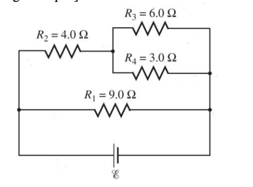 R2 = 4.0 Ω
R3 = 6.0 Ω
E
R4 = 3.0 Ω
Μ
R = 9.0 Ω
www