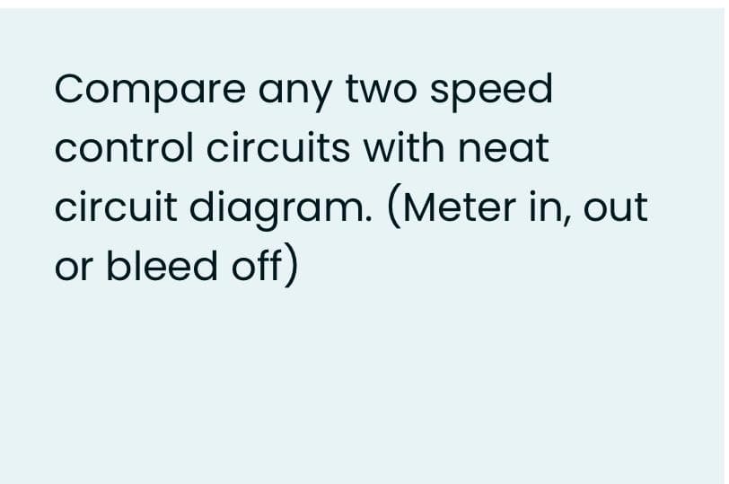 Compare any two speed
control circuits with neat
circuit diagram. (Meter in, out
or bleed off)
