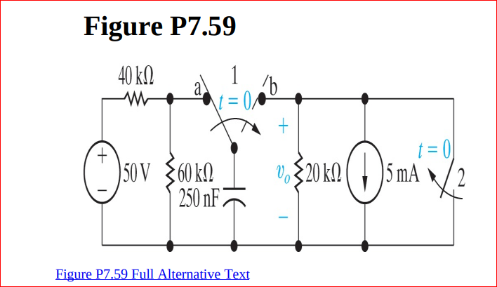 Figure P7.59
40 k.
t = 0]
5 mA /2
%3D
50 V $60 k.
250 nF:
Figure P7.59 Full Alternative Text
