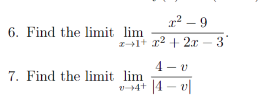 2
9
6. Find the limit lim
.
18)
0
7. Find the limit lim
