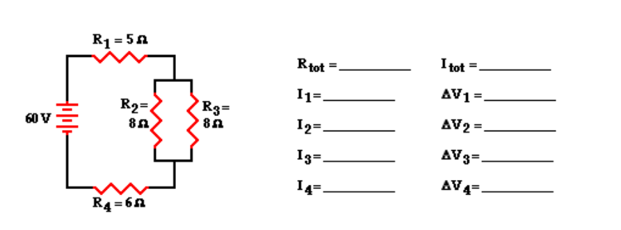 R1 = 5A
Rtot =
I tot
I1=.
AV1=.
R2=
8n
Rg=
I2=.
AV2 =.
60 V
I3=.
AV3=-
14=.
AV4-
R4 = 60
