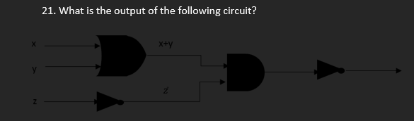 X
y
Z
21. What is the output of the following circuit?
x+y