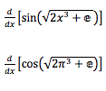 d
dx
d
dx
[sin(√2x³ + e)]
3
[cos (√27³ + e)
2π