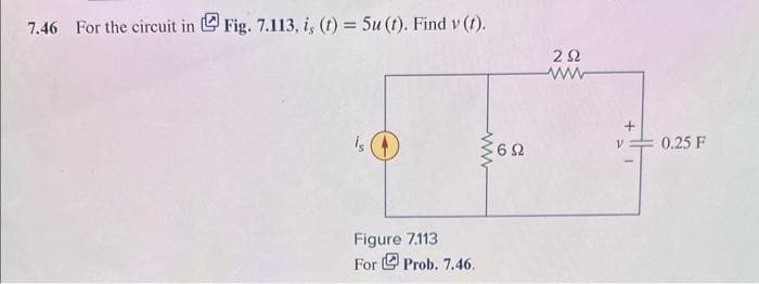 7.46 For the circuit in Fig. 7.113, i, (t) = 5u (t). Find v (t).
is
www
Figure 7.113
For Prob. 7.46.
692
292
0.25 F