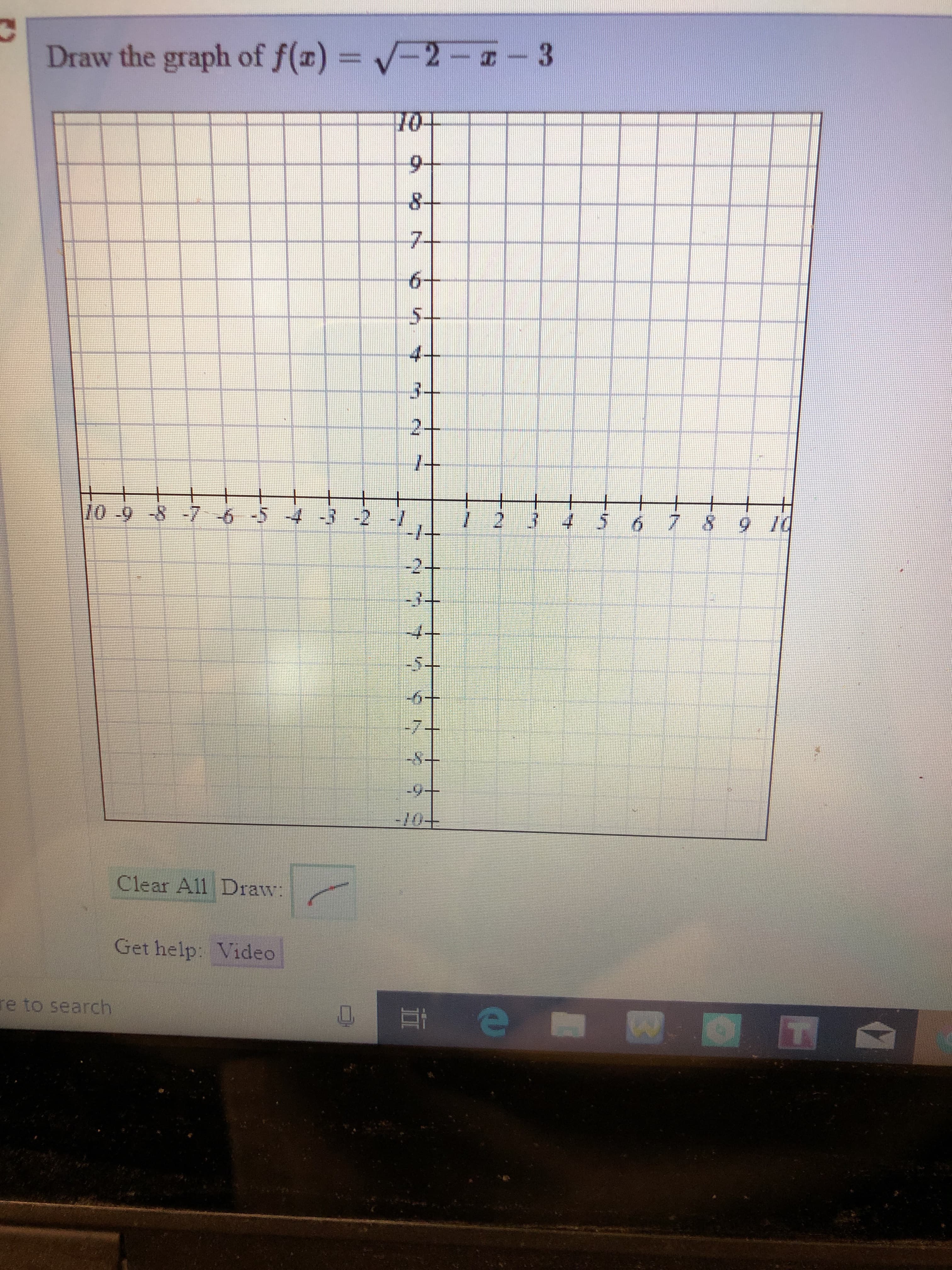 Draw the graph of f(x) V-2--3
Clear All Drav
Get help: Video
re to search
