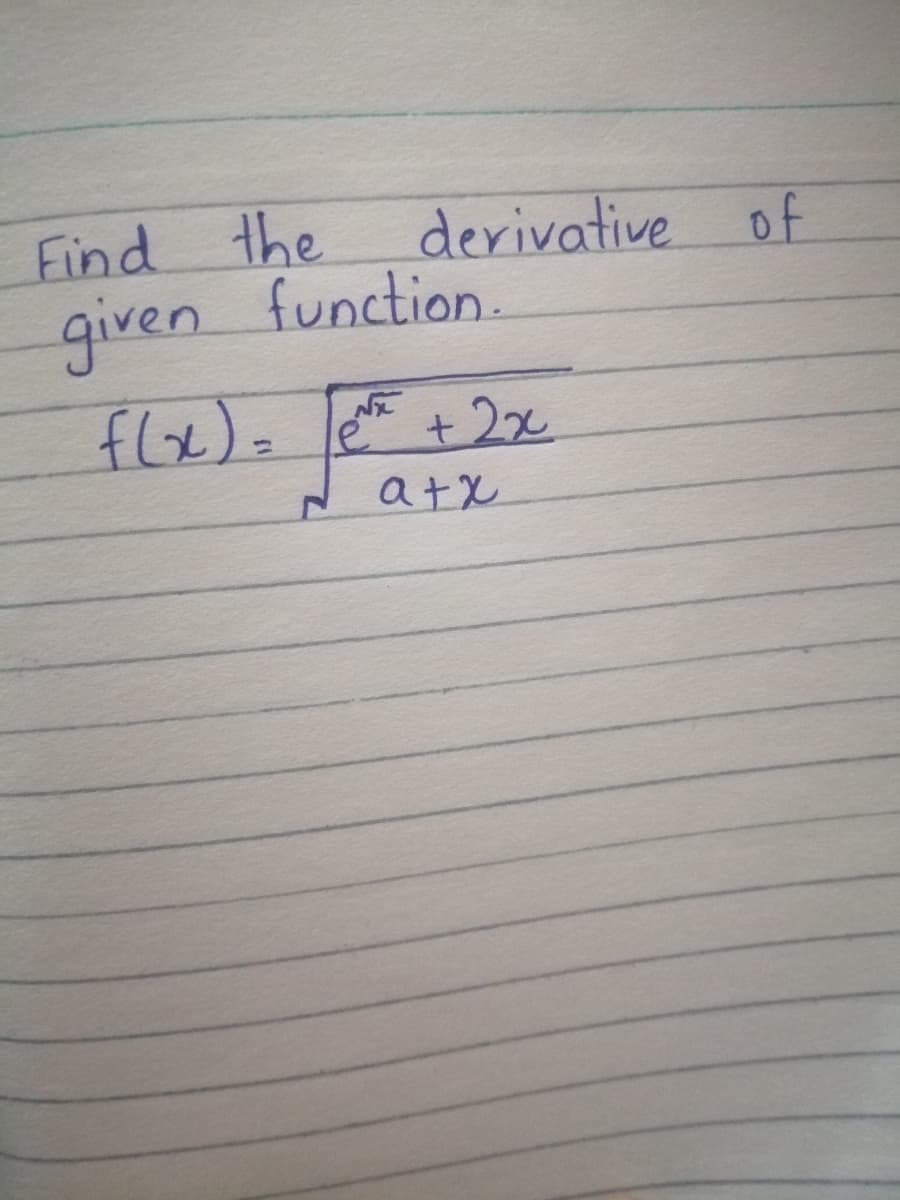 Find the
given function.
derivative of
+2x
atx
