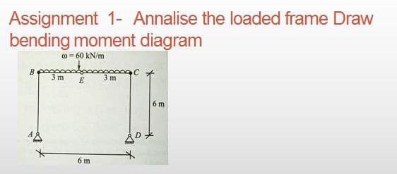 Assignment 1- Annalise the loaded frame Draw
bending moment diagram
(0 = 60 kN/m
boc
B
E
6 m
48
6 m
3 m
3 m