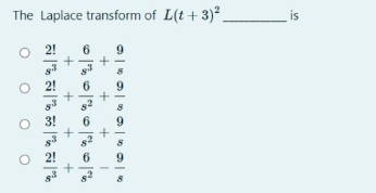The Laplace transform of L(t +3)2,
is
+ + +
+ +
31
