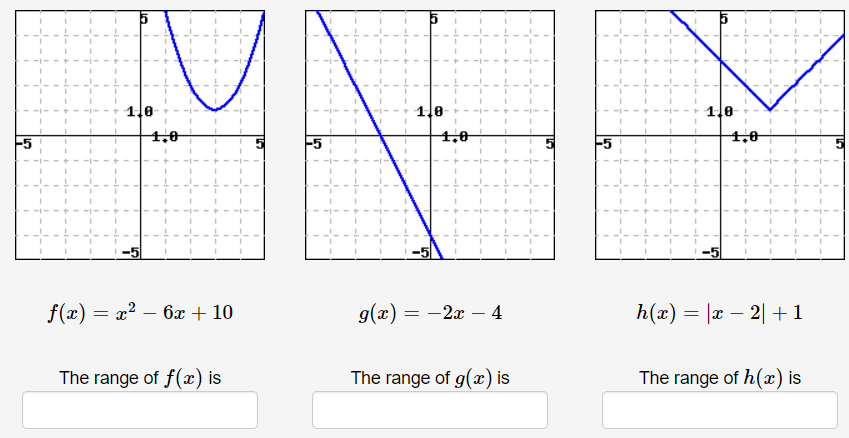 + 1,0
1,0
f(x) = x² – 6x + 10
The range of f(x) is
