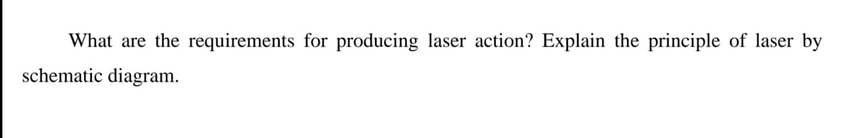 What are the requirements for producing laser action? Explain the principle of laser by
schematic diagram.
