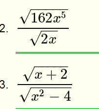 162a
2.
V2x
Vx + 2
3.
Va2 – 4
