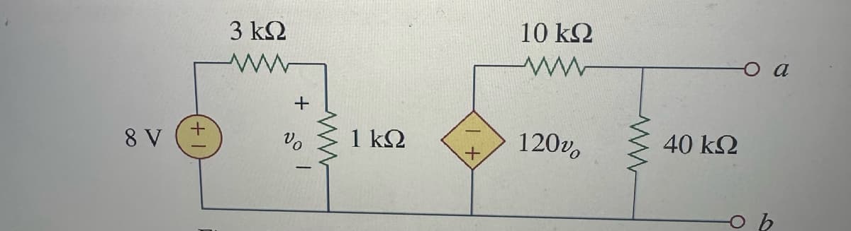 8 V
3 ΚΩ
+
Vo
|
Μ
1 ΚΩ
10 ΚΩ
www
120%
40 ΚΩ
α