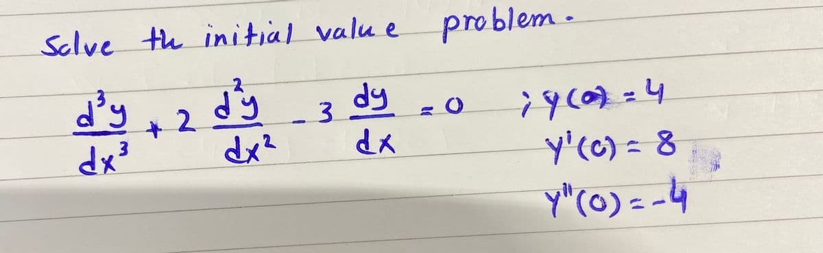 Solve th initial valu e
problem.
d'y
dy
_3
-4
2.
y'co) = 8
y"(0) = -4
