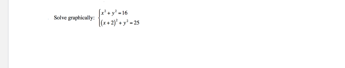 Jx² + y² 1
|(x+2)° + y² = 25
Solve graphically:
