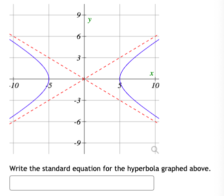 y
3
-10
15
10
-3-
-6
Write the standard equation for the hyperbola graphed above.
