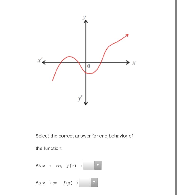 Select the correct answer for end behavior of
the function:
As a → -0, ƒ(x) →
As x → 0, f (x) →
