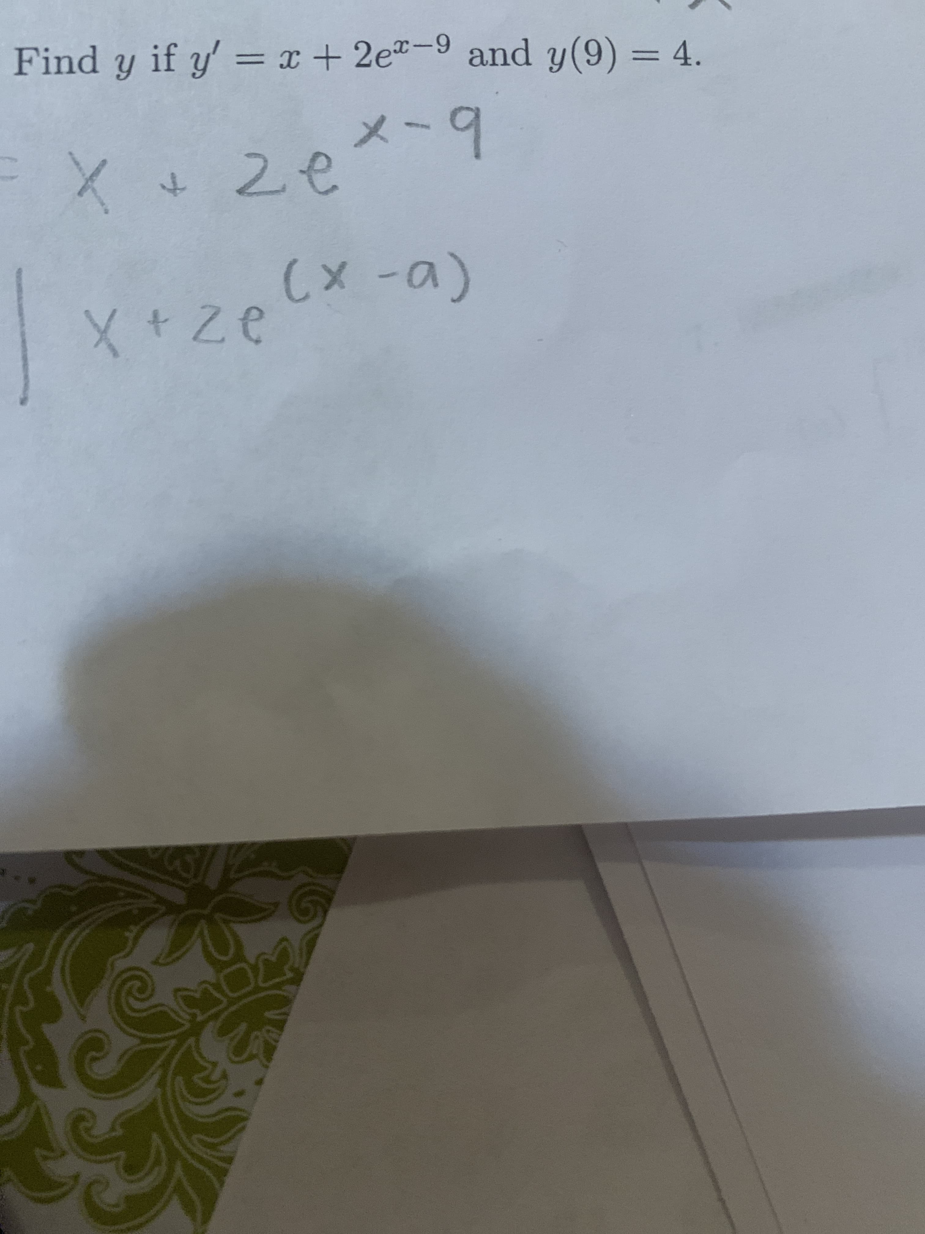 Find y if y' = x + 2e-9 and y(9) = 4.
%3D
