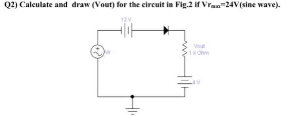 Q2) Calculate and draw (Vout) for the circuit in Fig.2 if Vrma=24V(sine wave).
12V
Vout
1 k Ohm
