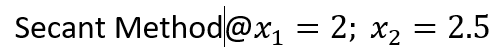Secant Method@x1 = 2; x2 = 2.5

