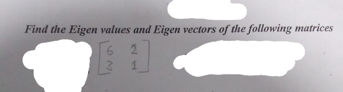 Find the Eigen values and Eigen vectors of the following matrices
6.
2.
3.

