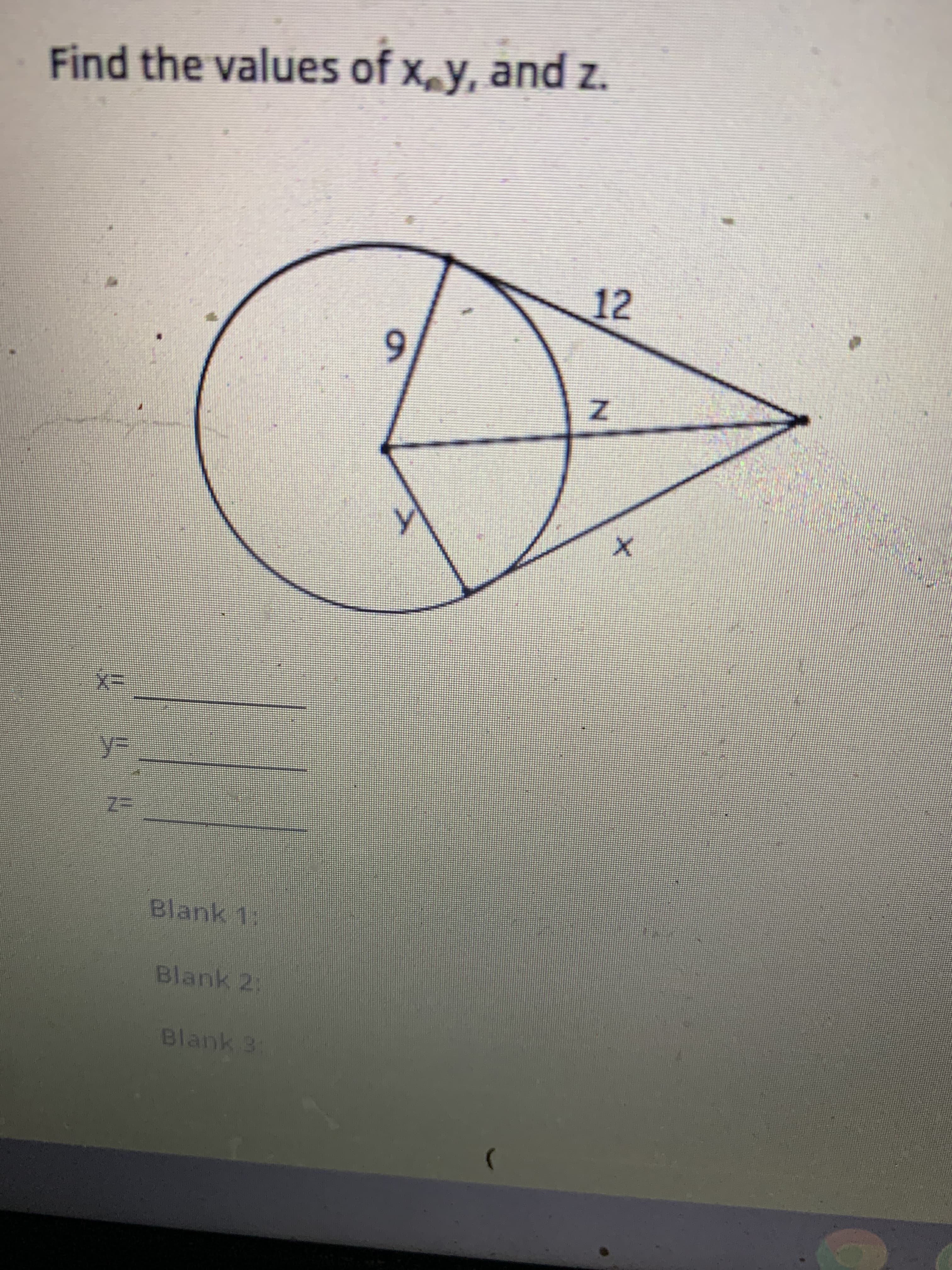 Find the values of x,y, and z.
