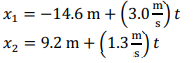 m
x1 = -14.6 m + (3.0) t
x2 = 9.2 m + (1.3) t
SA
