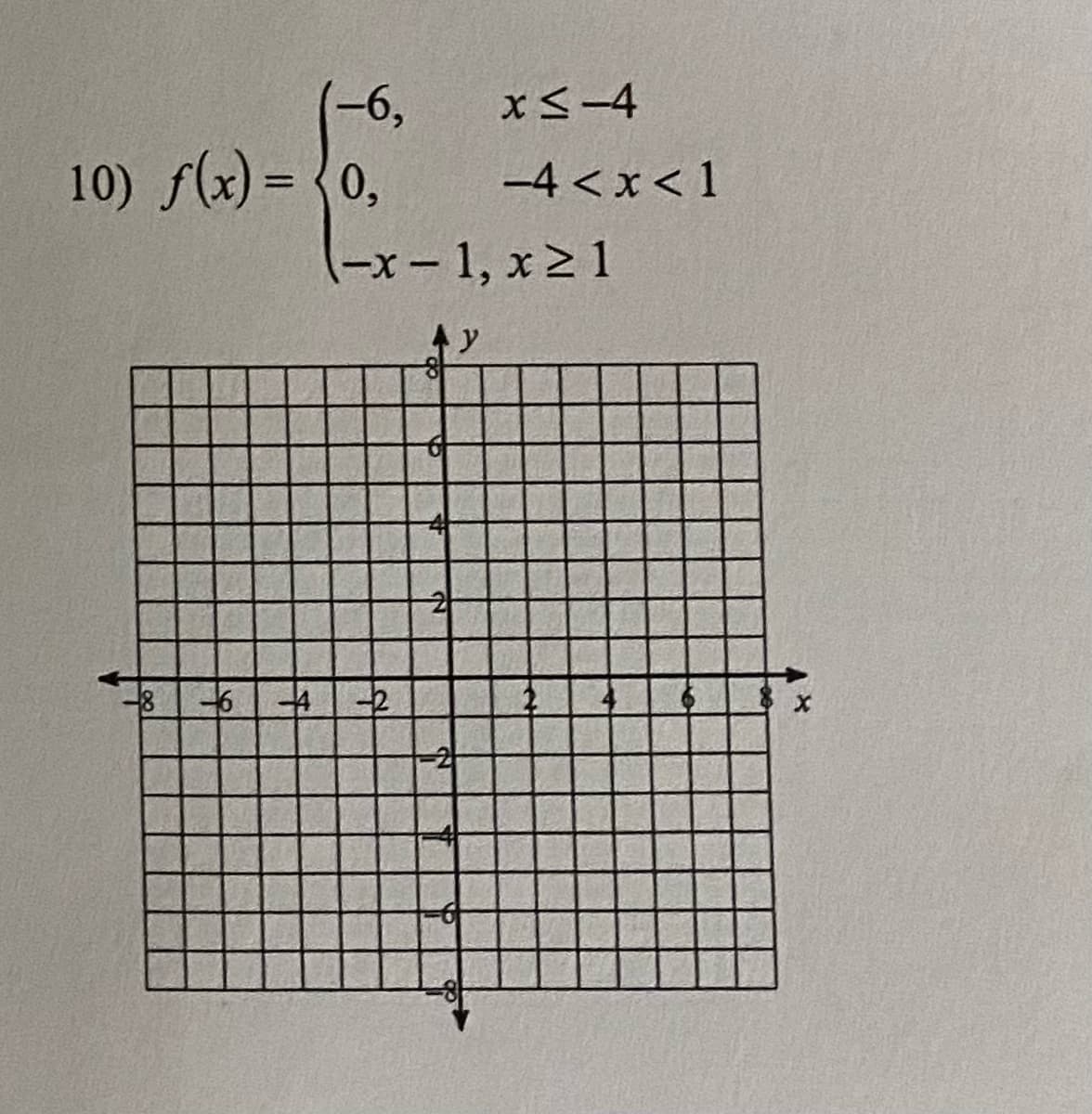 (-6,
x<-4
10) f(x) = {0,
-4 <x< 1
-x-1, x2 1
|
トy
2
