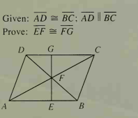 Given: AD =r BC: AD BC
Prove: EF FG
D
G
A
E
B
